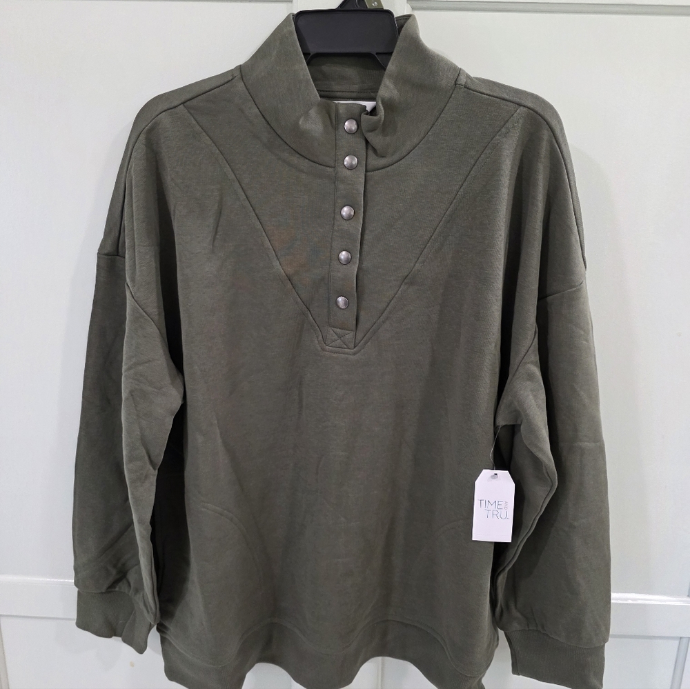 Time and Tru Women's Henley XL Sea Turtle Green
